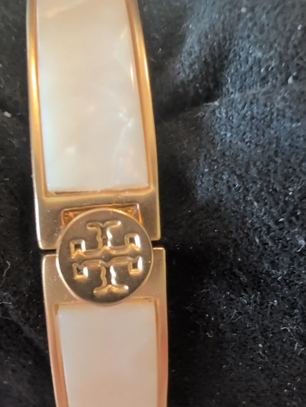 Tory Burch Gold Mother-of-Pearl Logo Bangle